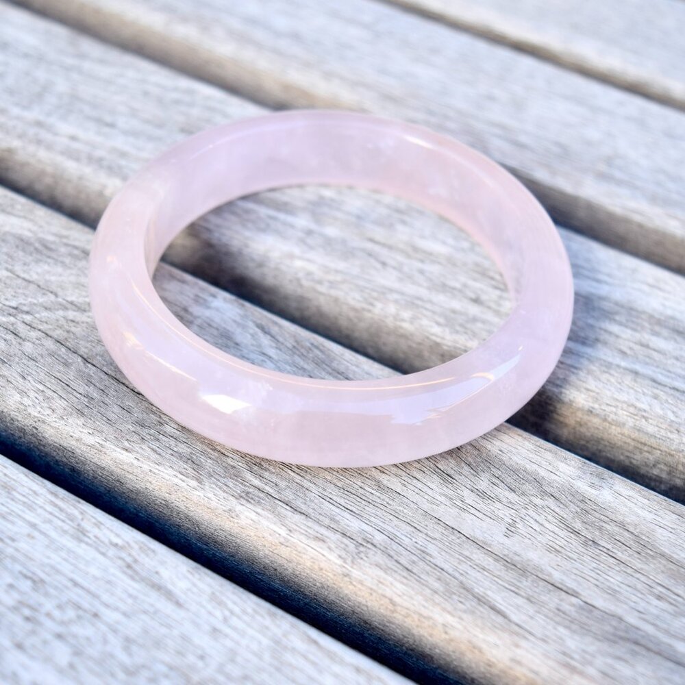 【SOLD】56.8 mm Rose Quartz Bangle Bracelet - Pink Crystal Bracelet